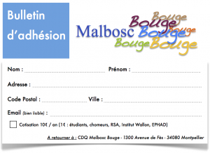 Le bulletin d'adhésion papier au CDQ Malbosc Bouge